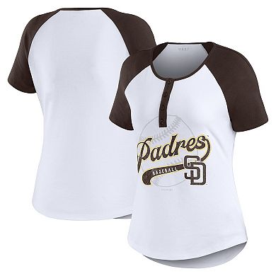 Women's WEAR by Erin Andrews White/Brown San Diego Padres Henley Raglan T-Shirt