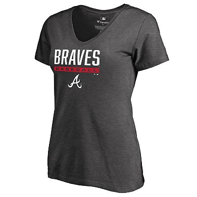 Women's Fanatics Branded Ash Atlanta Braves Win Stripe V-Neck T-Shirt
