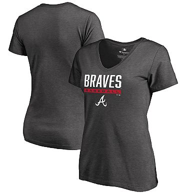 Women's Fanatics Branded Ash Atlanta Braves Win Stripe V-Neck T-Shirt