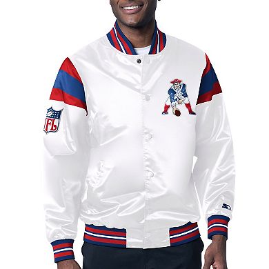Men's Starter White/Royal New England Patriots Vintage Satin Full-Snap Varsity Jacket