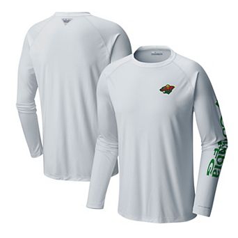 Men's Columbia White Minnesota Wild Terminal Tackle Omni-Shade Raglan Long Sleeve T-Shirt