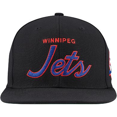 Men's Mitchell & Ness Black Winnipeg Jets Core Team Script 2.0 Snapback Hat