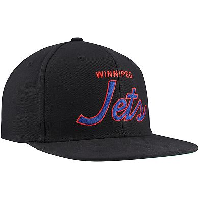 Men's Mitchell & Ness Black Winnipeg Jets Core Team Script 2.0 Snapback Hat