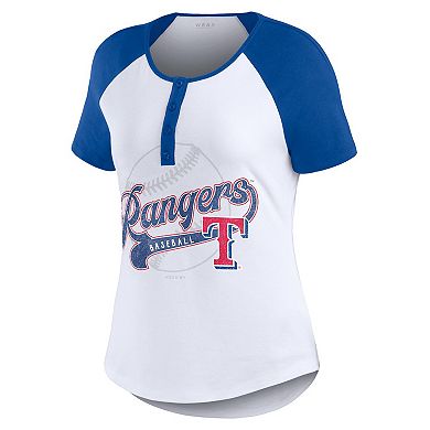 Women's WEAR by Erin Andrews White/Royal Texas Rangers Henley Raglan T-Shirt
