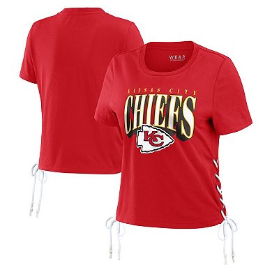 Women's WEAR by Erin Andrews Red Kansas City Chiefs Lace Up Side Modest Cropped T-Shirt