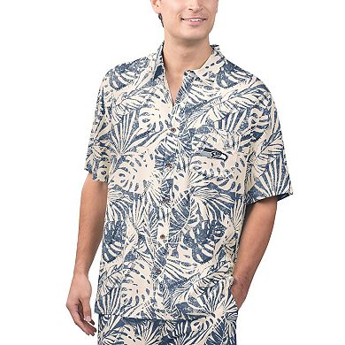 Men's Margaritaville Tan Seattle Seahawks Sand Washed Monstera Print Party Button-Up Shirt
