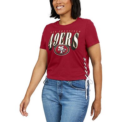 Women's WEAR by Erin Andrews Scarlet San Francisco 49ers Lace Up Side Modest Cropped T-Shirt