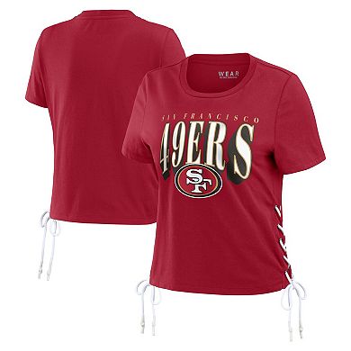 Women's WEAR by Erin Andrews Scarlet San Francisco 49ers Lace Up Side Modest Cropped T-Shirt