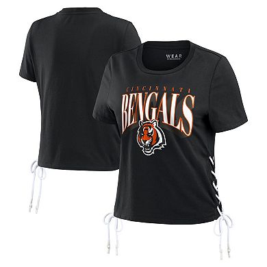 Women's WEAR by Erin Andrews Black Cincinnati Bengals Lace Up Side Modest Cropped T-Shirt