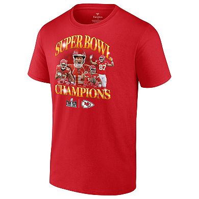 Men's Fanatics Branded Patrick Mahomes & Travis Kelce Red Kansas City Chiefs Super Bowl LVIII Champions Retro Duo T-Shirt