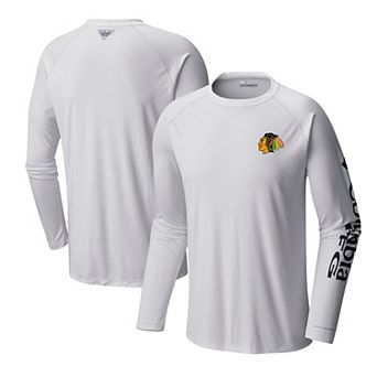 Men's Columbia White Chicago Blackhawks Terminal Tackle Omni-Shade Raglan Long Sleeve T-Shirt