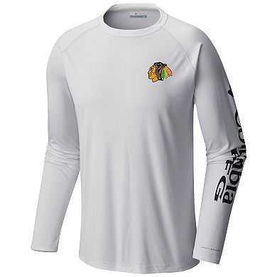 Men's  Columbia White Chicago Blackhawks Terminal Tackle Omni-Shade Raglan Long Sleeve T-Shirt