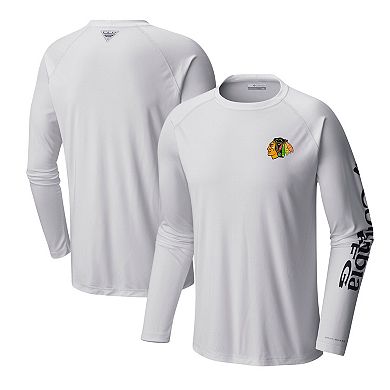 Men's  Columbia White Chicago Blackhawks Terminal Tackle Omni-Shade Raglan Long Sleeve T-Shirt