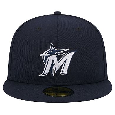 Men's New Era Navy Miami Marlins White Logo 59FIFTY Fitted Hat