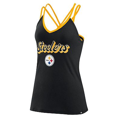 Women's Fanatics Branded Black Pittsburgh Steelers Go For It Strappy Crossback Tank Top