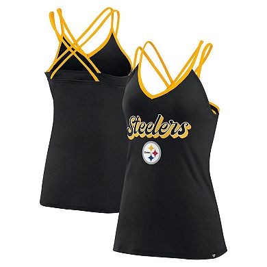 Women's Fanatics Branded Black Pittsburgh Steelers Go For It Strappy Crossback Tank Top