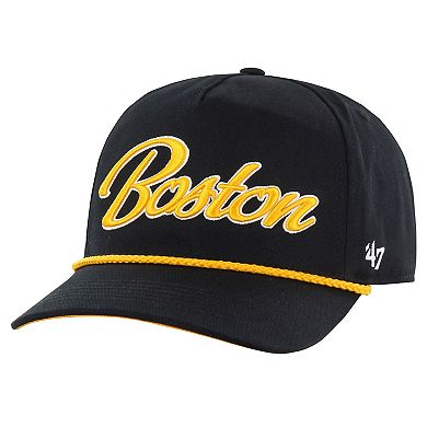 Men's '47 Black Boston Bruins Overhand Logo Side Patch Hitch Adjustable Hat