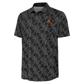 Men's Antigua Black Atlanta United FC Resort Button-Up Shirt