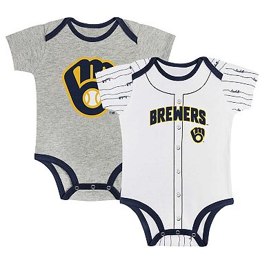 Newborn & Infant Gray/White Milwaukee Brewers Two-Pack Play Ball Bodysuit Set