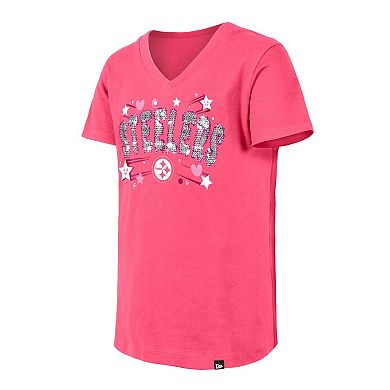 Youth New Era Pink Pittsburgh Steelers Flip Sequins V-Neck T-Shirt