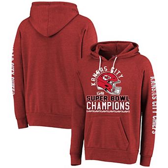 Men's Majestic Threads Red Kansas City Chiefs Super Bowl LVIII Champions Tri-Blend Pullover Hoodie