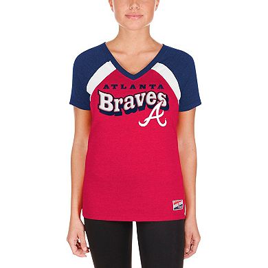 Women's New Era Red Atlanta Braves Heathered Raglan V-Neck T-Shirt
