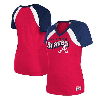 Women's New Era Red Atlanta Braves Heathered Raglan V-Neck T-Shirt