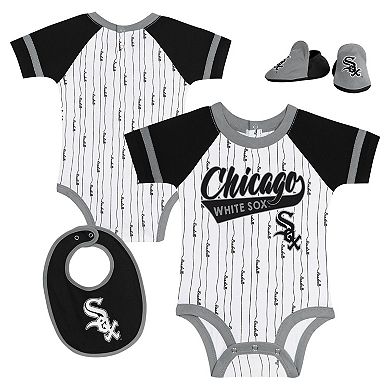 Newborn & Infant White Chicago White Sox Base Hitter Bodysuit, Bib & Bootie Set