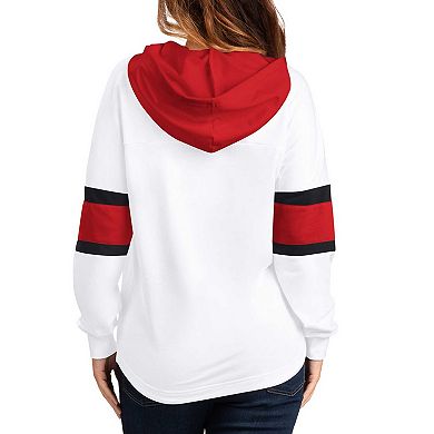 Women's G-III 4Her by Carl Banks White/Red New Jersey Devils Goal Zone Long Sleeve Lace-Up Hoodie T-Shirt