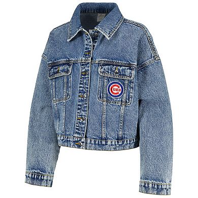 Women's G-III 4Her by Carl Banks Chicago Cubs Victory Oversized Button-Up Denim Jacket