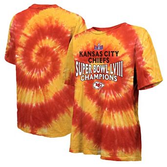 Women's Majestic Threads Red/Gold Kansas City Chiefs Super Bowl LVIII Champions Oversized Tie-Dye T-Shirt