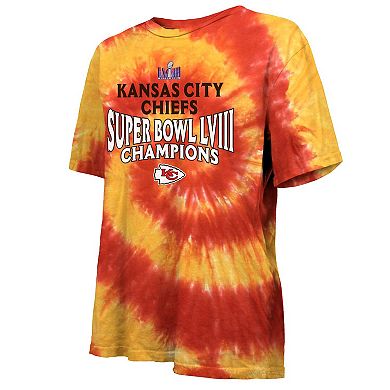 Women's Majestic Threads  Red/Gold Kansas City Chiefs Super Bowl LVIII Champions Oversized Tie-Dye T-Shirt
