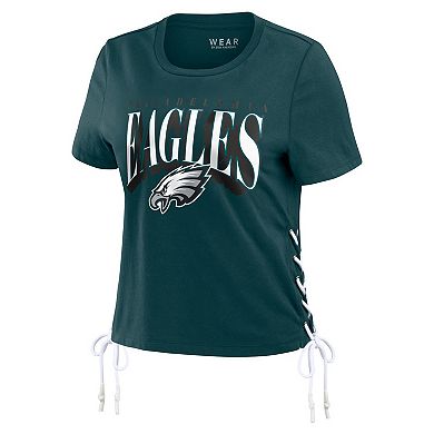 Women's WEAR by Erin Andrews Midnight Green Philadelphia Eagles Lace Up Side Modest Cropped T-Shirt