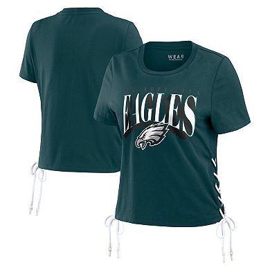 Women's WEAR by Erin Andrews Midnight Green Philadelphia Eagles Lace Up Side Modest Cropped T-Shirt