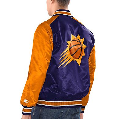 Men's Starter Purple/Orange Phoenix Suns Renegade Satin Full-Snap Varsity Jacket