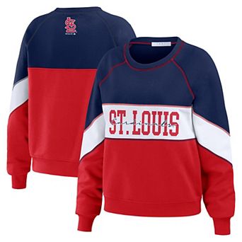 Women's WEAR by Erin Andrews Navy/Red St. Louis Cardinals Color Block Crewneck Pullover Sweatshirt