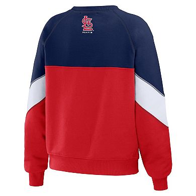Women's WEAR by Erin Andrews Navy/Red St. Louis Cardinals Color Block Crewneck Pullover Sweatshirt