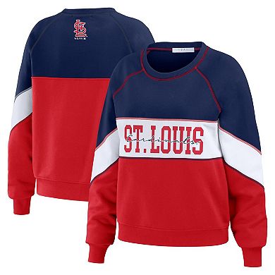 Women's WEAR by Erin Andrews Navy/Red St. Louis Cardinals Color Block Crewneck Pullover Sweatshirt