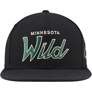 Men's Mitchell & Ness Black Minnesota Wild Core Team Script 2.0 Snapback Hat