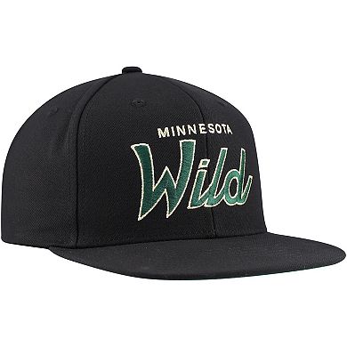 Men's Mitchell & Ness Black Minnesota Wild Core Team Script 2.0 Snapback Hat