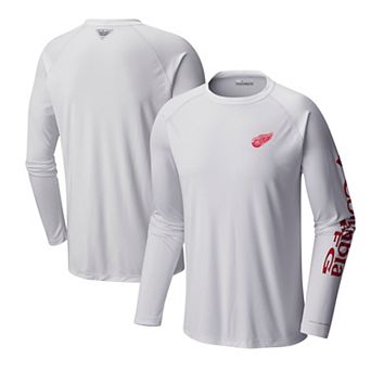Men's Columbia White Detroit Red Wings Terminal Tackle Omni-Shade Raglan Long Sleeve T-Shirt