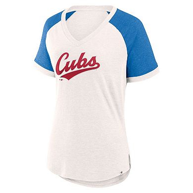 Women's Fanatics Branded White/Royal Chicago Cubs For the Team Slub Raglan V-Neck Jersey T-Shirt