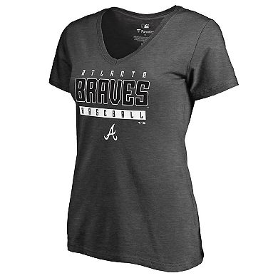 Women's Fanatics Branded Ash Atlanta Braves Charcoal Stack V-Neck T-Shirt