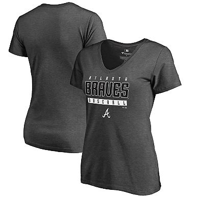 Women's Fanatics Branded Ash Atlanta Braves Charcoal Stack V-Neck T-Shirt