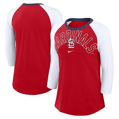 Women's Nike Red/White St. Louis Cardinals Knockout Arch 3/4-Sleeve Raglan Tri-Blend T-Shirt