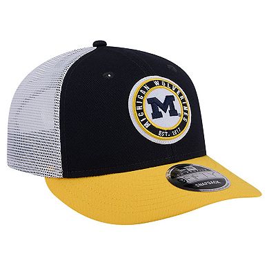Men's New Era Navy Michigan Wolverines Throwback Circle Patch 9FIFTY Trucker Snapback Hat