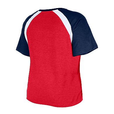 Women's New Era Red Cleveland Guardians Plus Size Raglan V-Neck T-Shirt