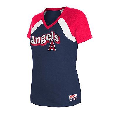 Women's New Era Navy Los Angeles Angels Heathered Raglan V-Neck T-Shirt