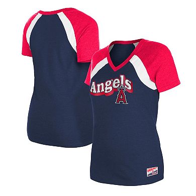 Women's New Era Navy Los Angeles Angels Heathered Raglan V-Neck T-Shirt
