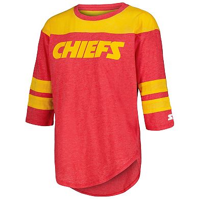 Women's Starter Red Kansas City Chiefs Fullback Tri-Blend 3/4-Sleeve T-Shirt